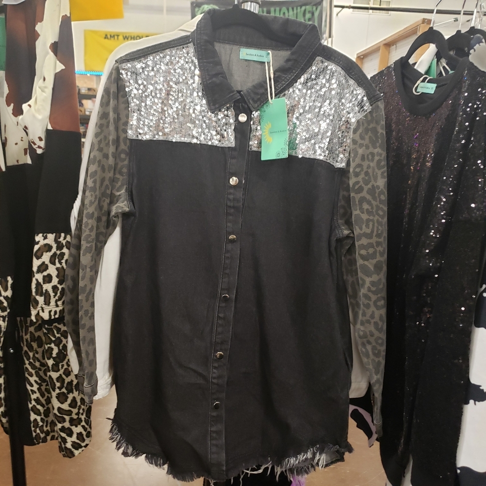 Shacket black with gray sequins